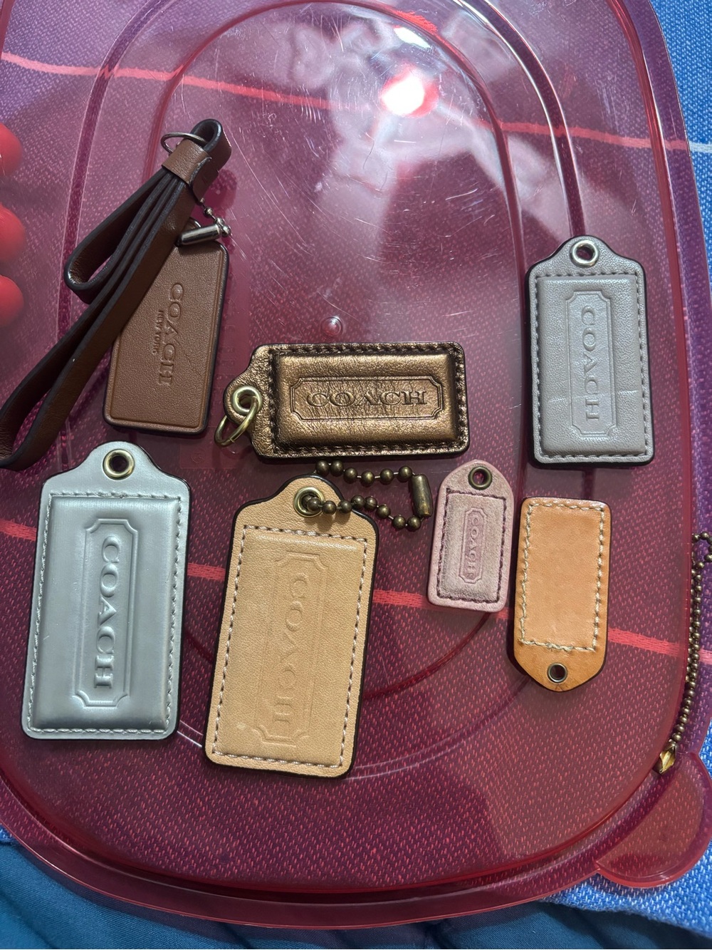 COACH Leather Tag Keychain Collection - Brown, Tan, Metallic & Gray
